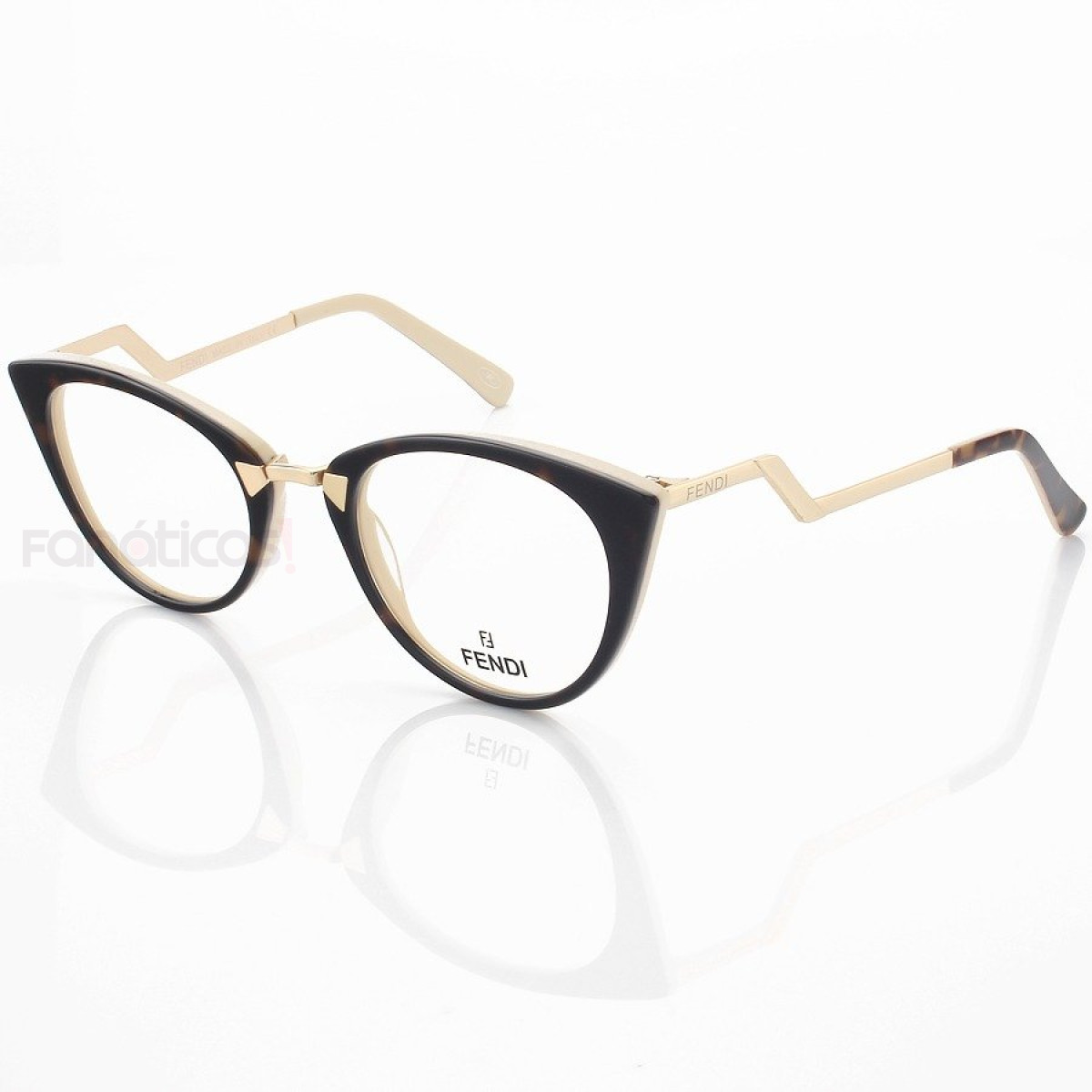 Armação de Óculos Gatinho Fendi Orchidea Marrom Tartaruga e Creme