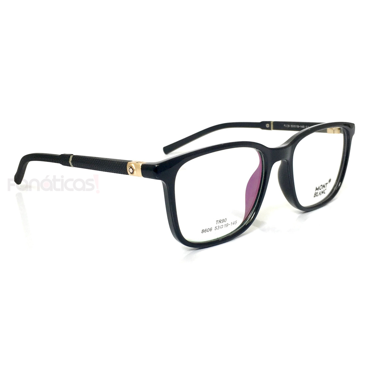 Armação de Óculos Quadrada Masculina Tr90 Preta e Dourada