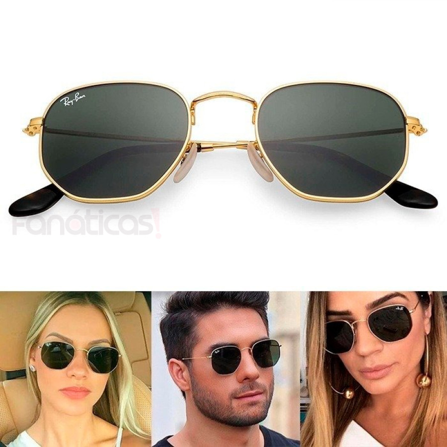 Hexagonal Ray-Ban Armação Dourada e Lente Clássica RB 3548