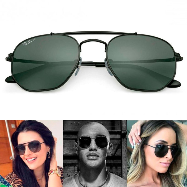 Oculos Ray Ban Hexagonal Marshal Preto e Lente G15 RB3648