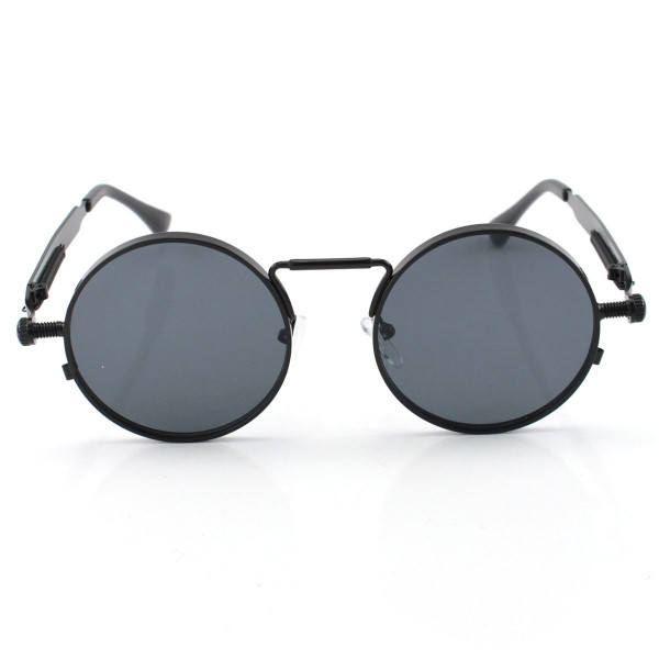 Óculos de Sol Redondo Retrô Vintage Detalhes Em Parafuso e Mola Preto