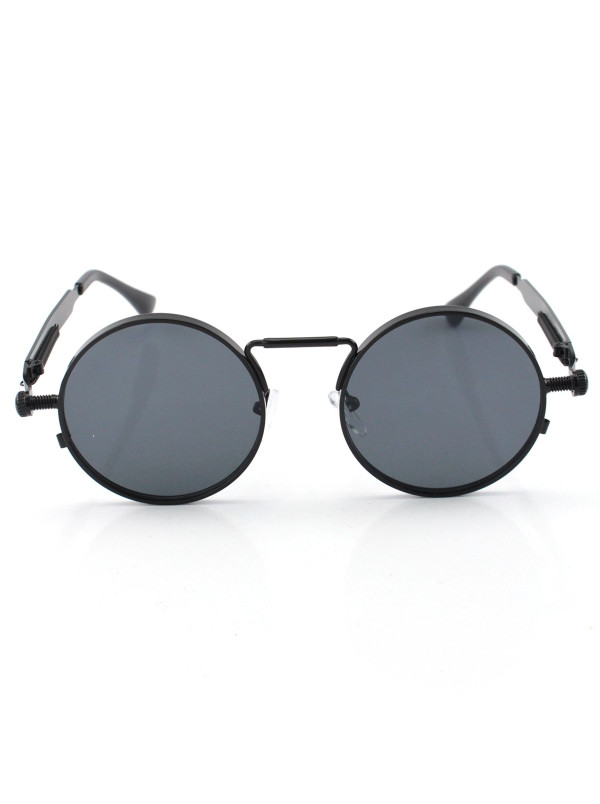 Óculos de Sol Redondo Retrô Vintage Detalhes Em Parafuso e Mola Preto