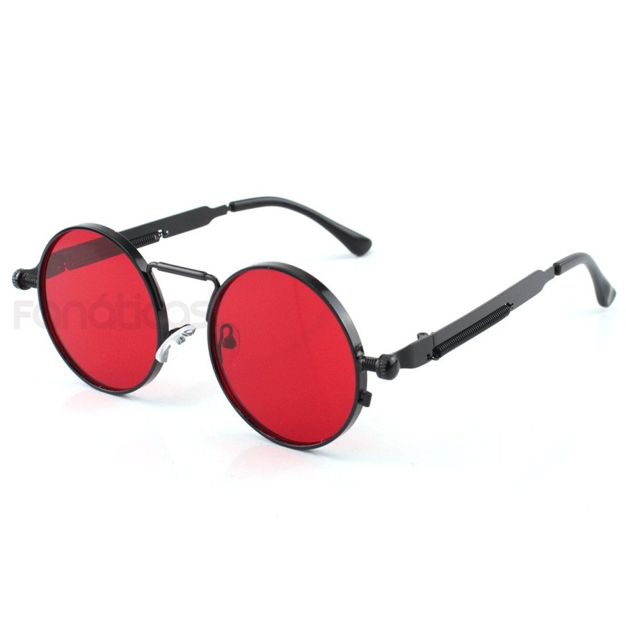 Óculos de Sol Redondo Retrô Vintage Detalhes Em Parafuso e Mola Red