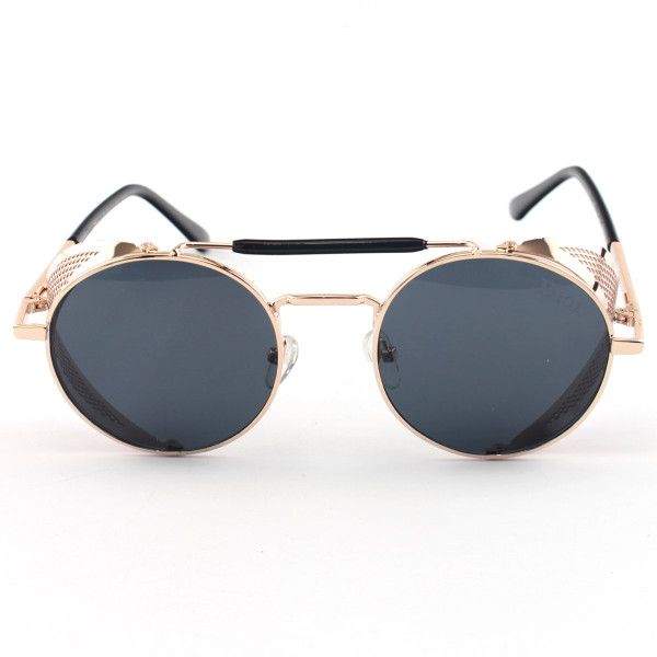 Óculos de Sol Redondo Retrô Vintage 66247 Steampunk Dourado