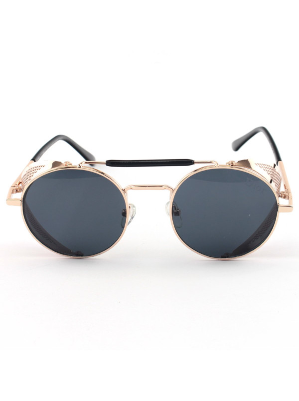 Óculos de Sol Redondo Retrô Vintage 66247 Steampunk Dourado