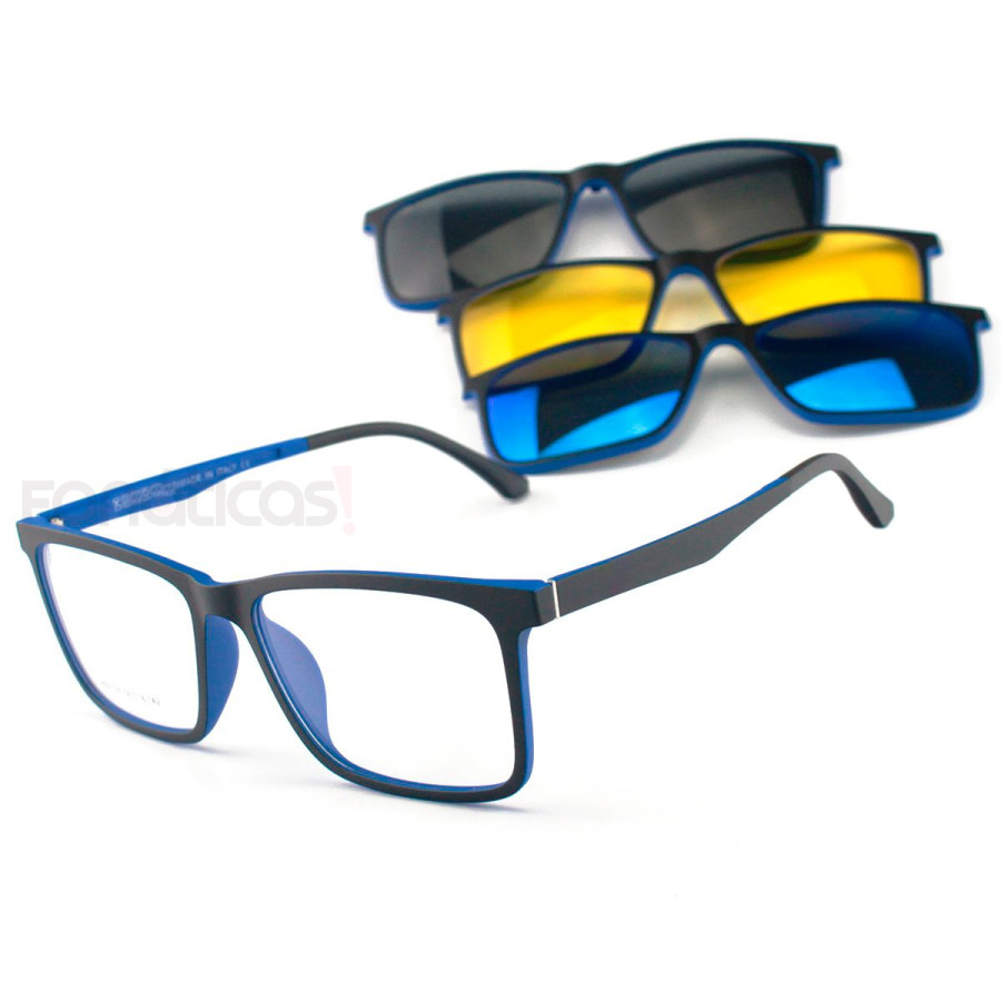 Armacao de Óculos Clipon RB2088 3 Lentes Preta e Azul