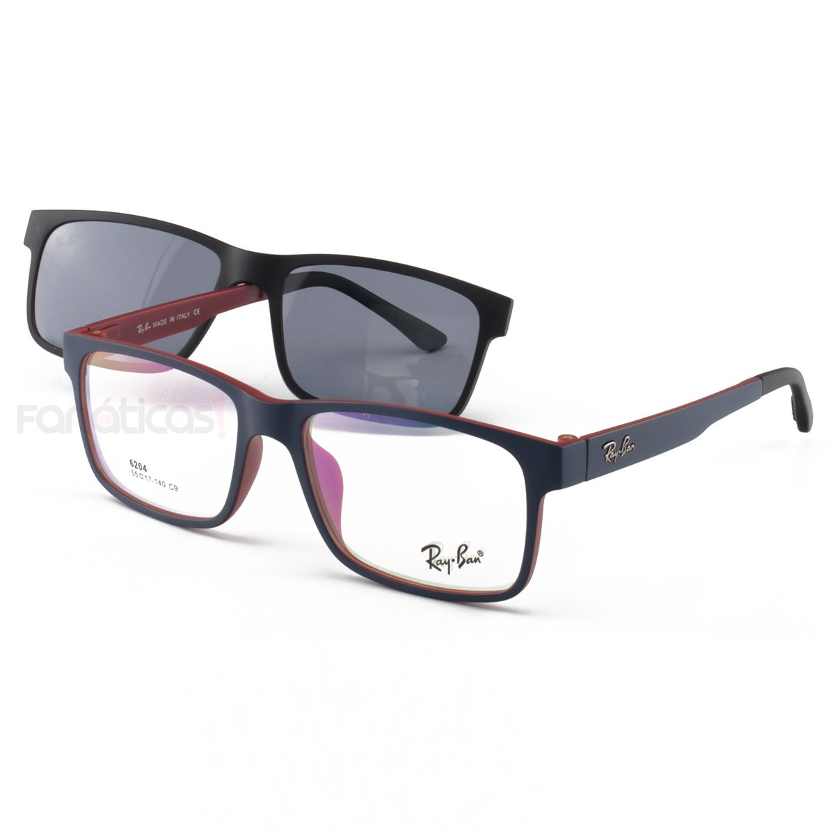 Armacao de Óculos Clipon 6204 1 Lente Extra - Azul e Vermelho