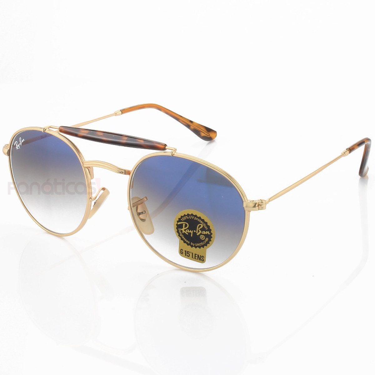 Óculos de Sol RB3747 Redondo Dourado e Lente Azul Degrade