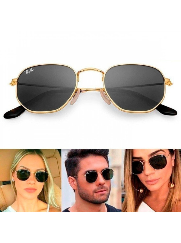 Hexagonal Armação Dourada e Lente Preta RB 3548