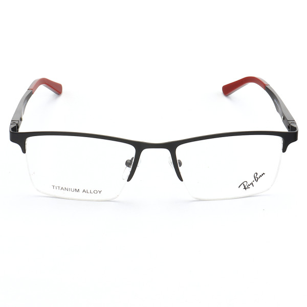 Armação de Óculos Retangular Meio Aro FN9128 Preto e Vermelho