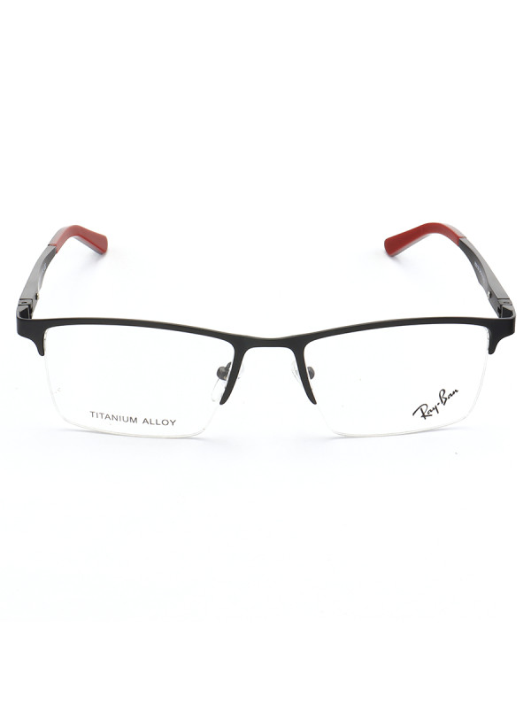 Armação de Óculos Retangular Meio Aro FN9128 Preto e Vermelho