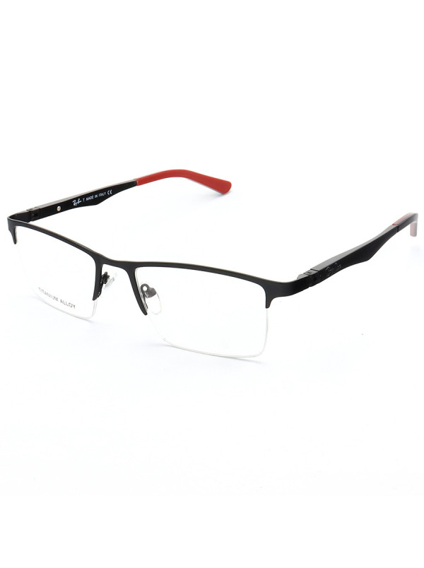 Armação de Óculos Retangular Meio Aro FN9128 Preto e Vermelho