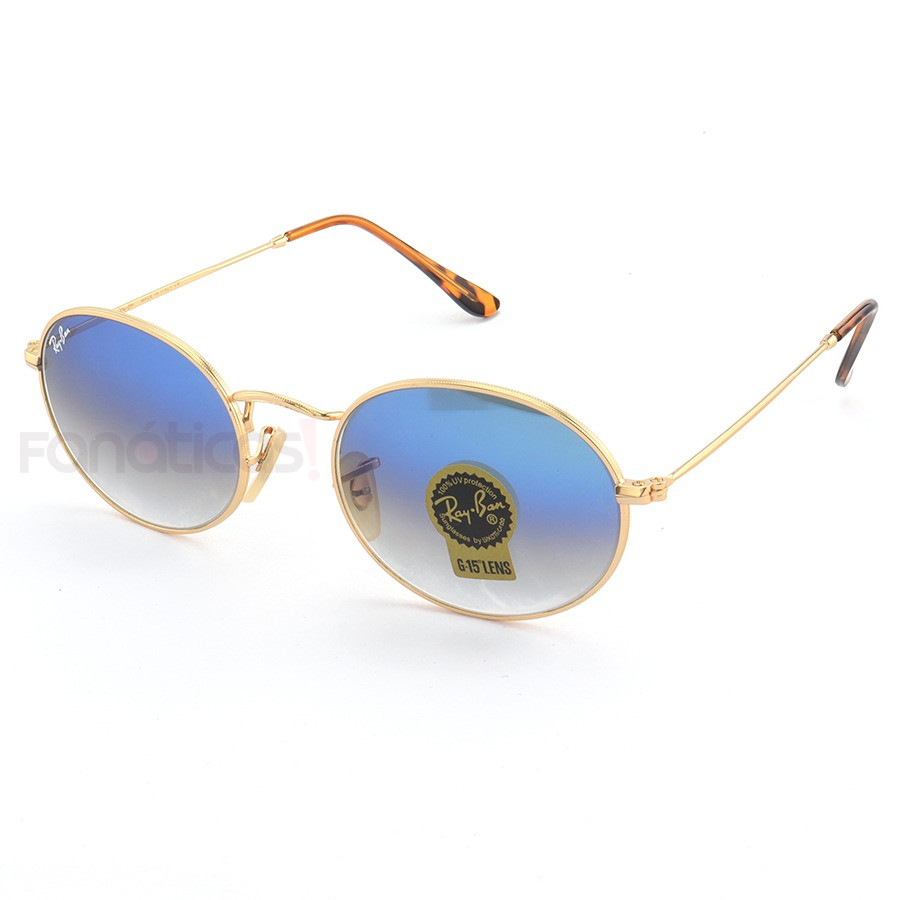 Óculos de Sol Ray-Ban RB3847 Oval Dourado e Lente Azul Degrade