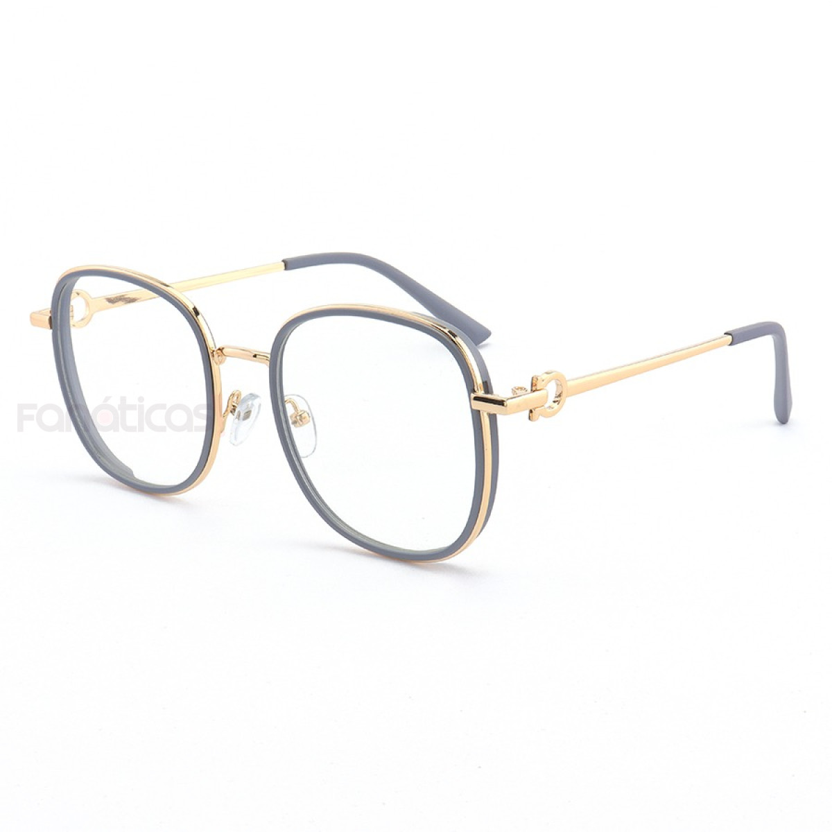 Armação de Óculos Redondo LQ95879 Cinza e Dourado