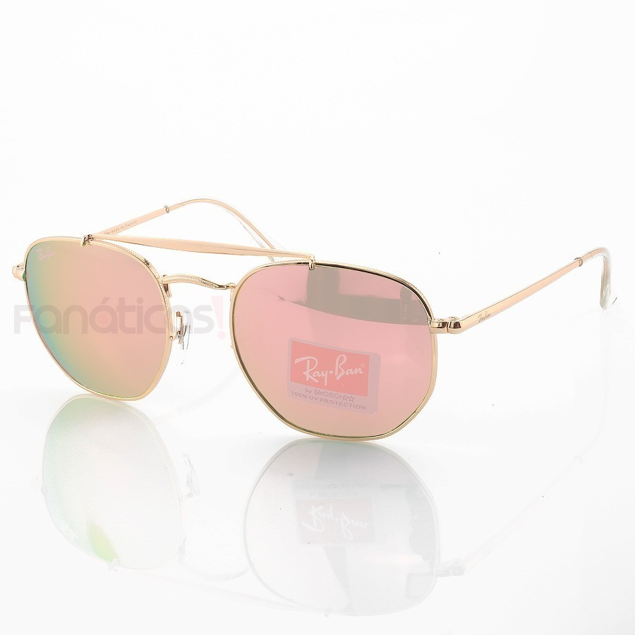 Óculos de Sol Ray-Ban RB3648 Hexagonal Marshal Dourado e Rosa