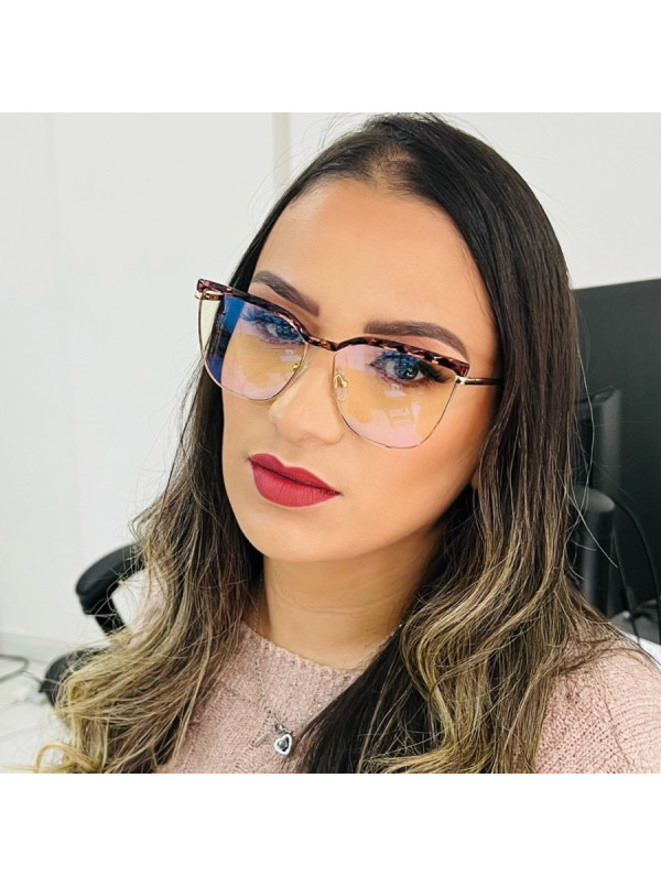 Armação de Óculos Gatinho LQ95288 Tartaruga Rosa