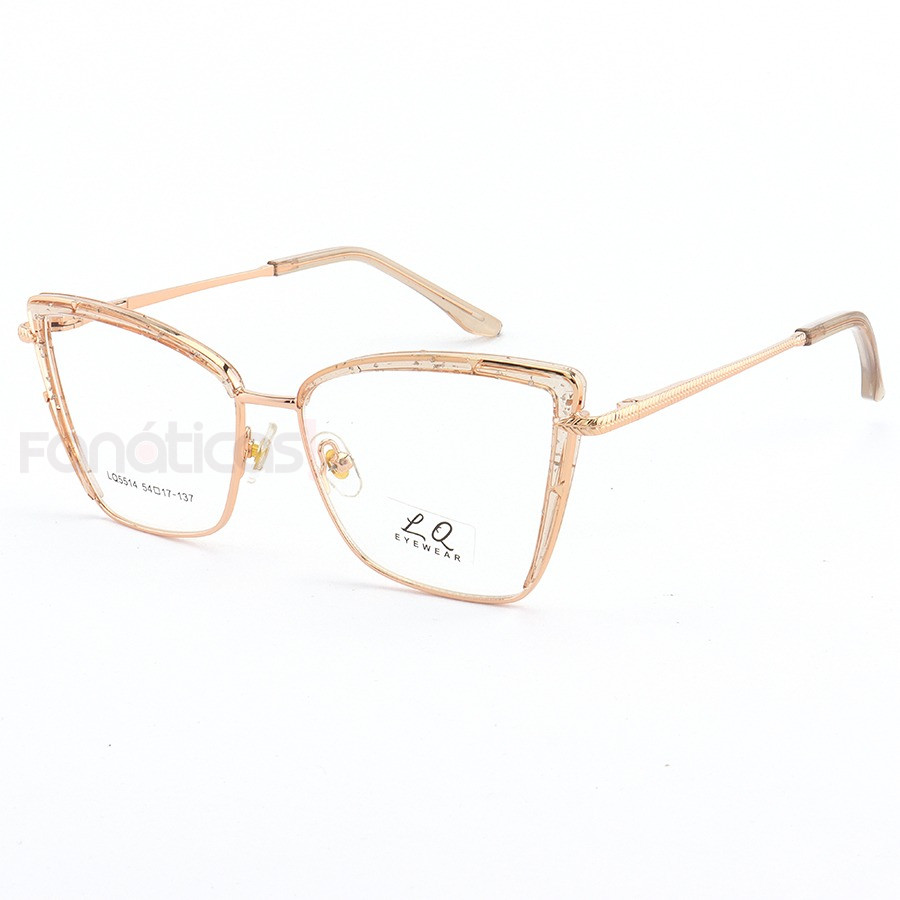 Armação de Óculos Gatinho LQ5514 Dourado Transparente