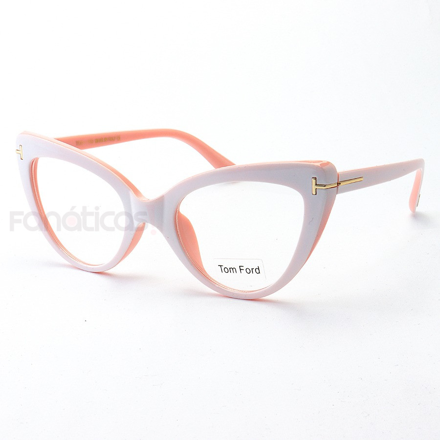 Armação de Oculos Gatinho Tom Ford LQ97398 Branco e Rosa
