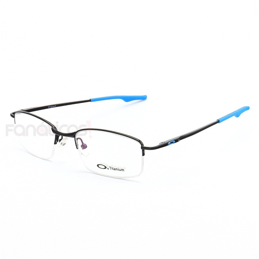 Armação de Óculos Retangular Meio Aro Wingback Preto e Azul