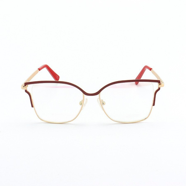 Armação de Óculos Quadrada PD54 Dourado e Vermelho