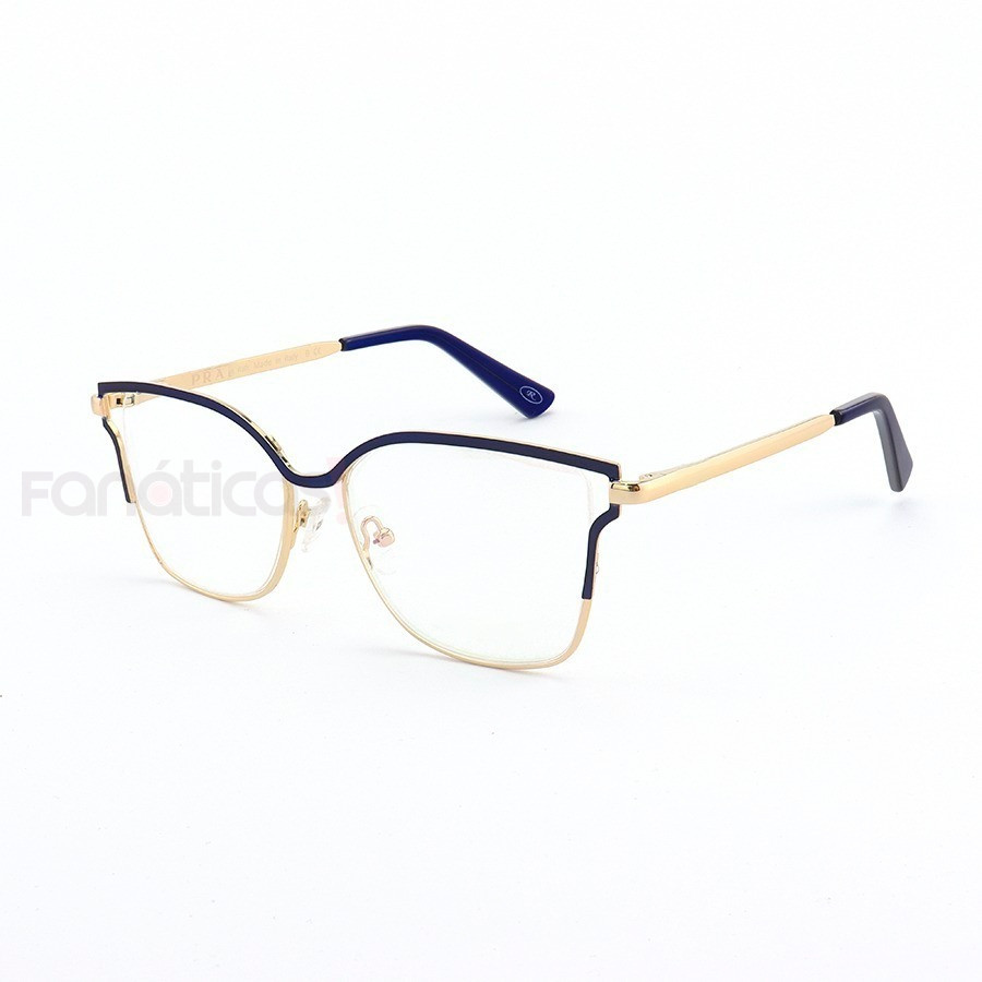 Armação de Óculos Quadrada PD54 Dourado e Azul