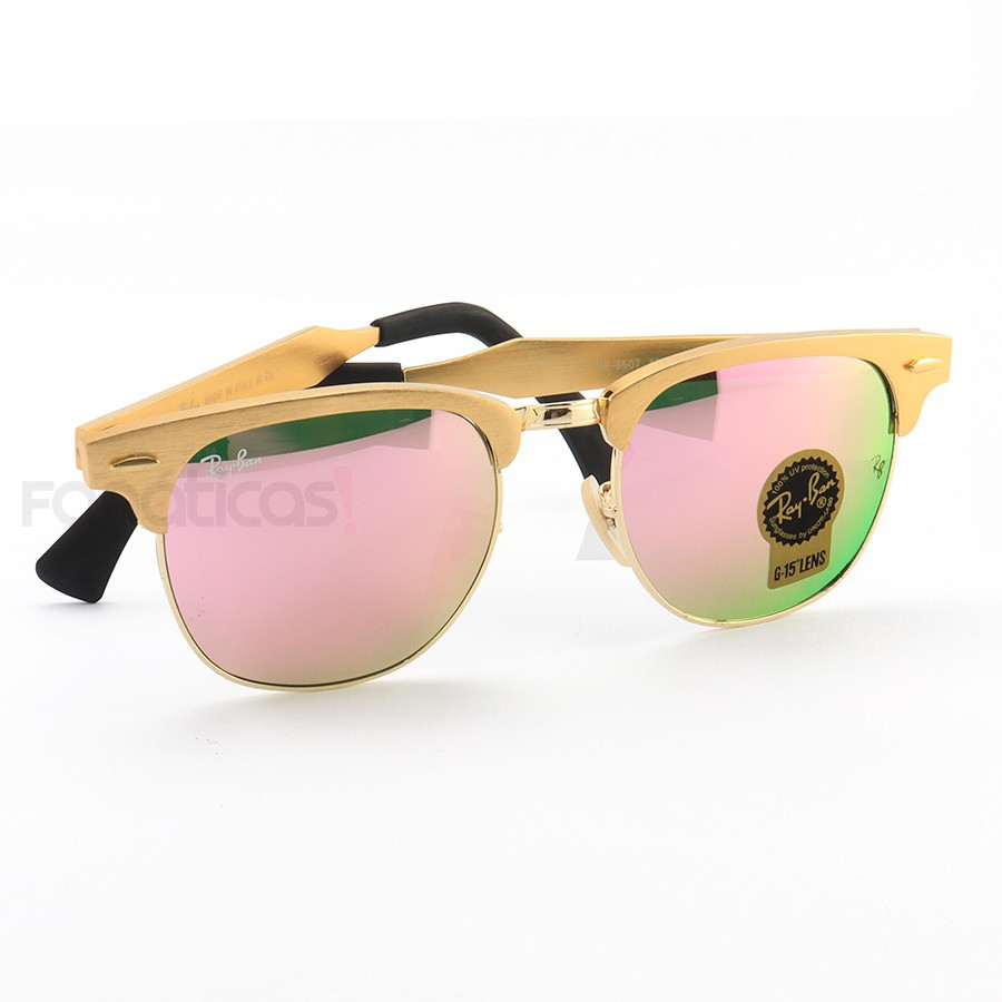 Óculos de Sol Ray-Ban Clubmaster RB3507 Alumínio Dourado e Rose