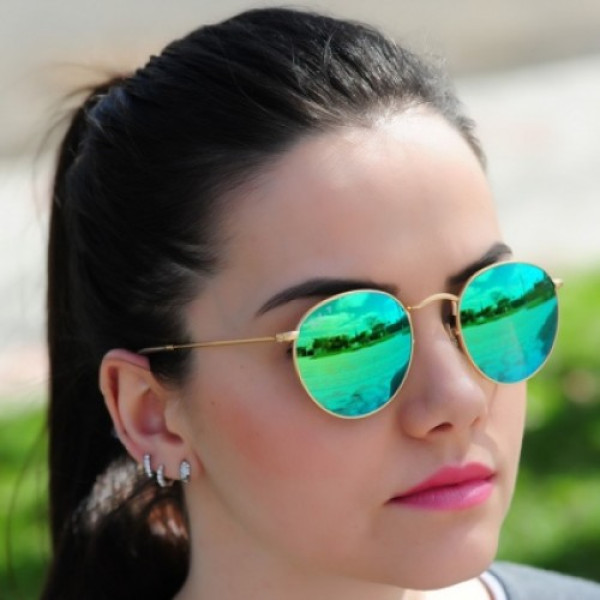 Óculos Round Verde Espelhado Armação Dourada RB3447