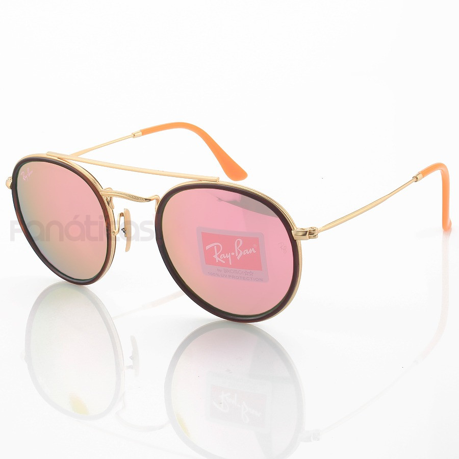 Óculos de Sol Ray-Ban RB3647 Redondo Dourado e Lente Rosa