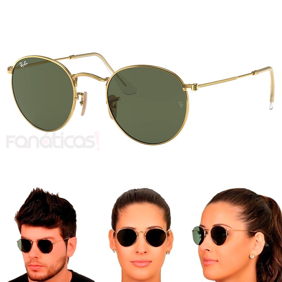 Óculos de Sol Ray Ban Round 3447 Dourado Com Lente Verde Escura G15