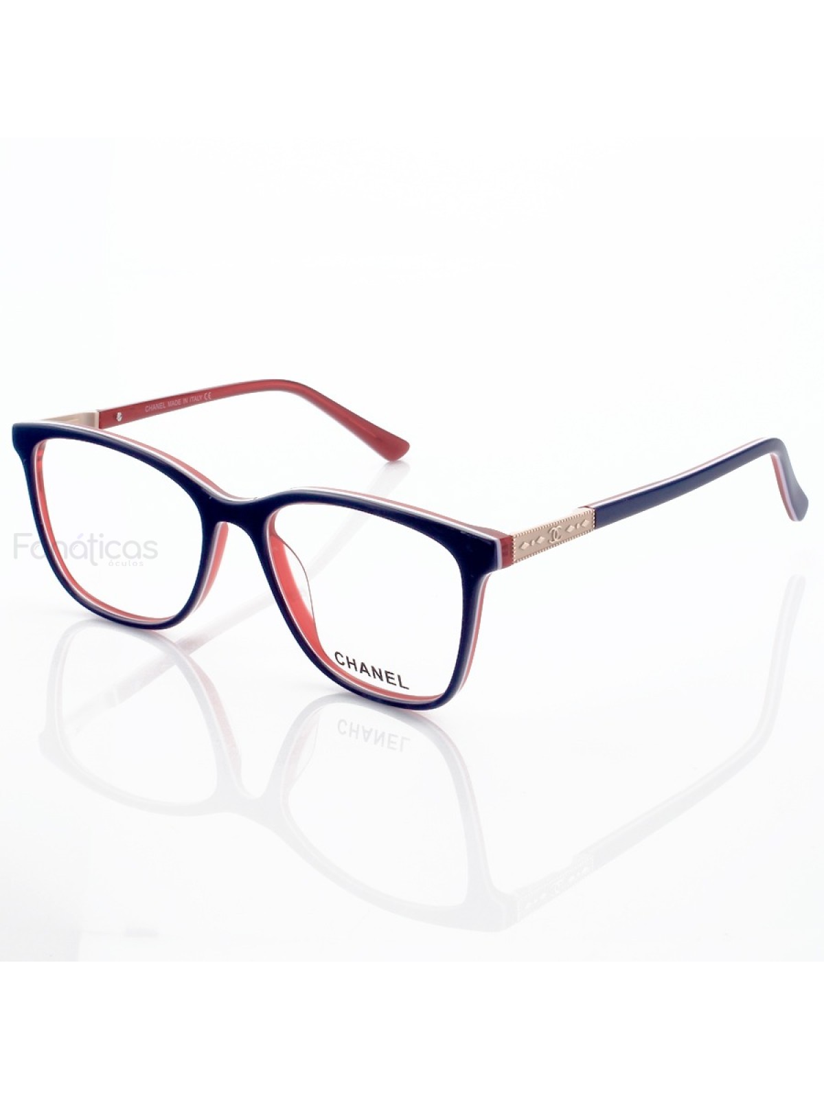 Armacao de Óculos Quadrada CH3503 Azul e Vermelho