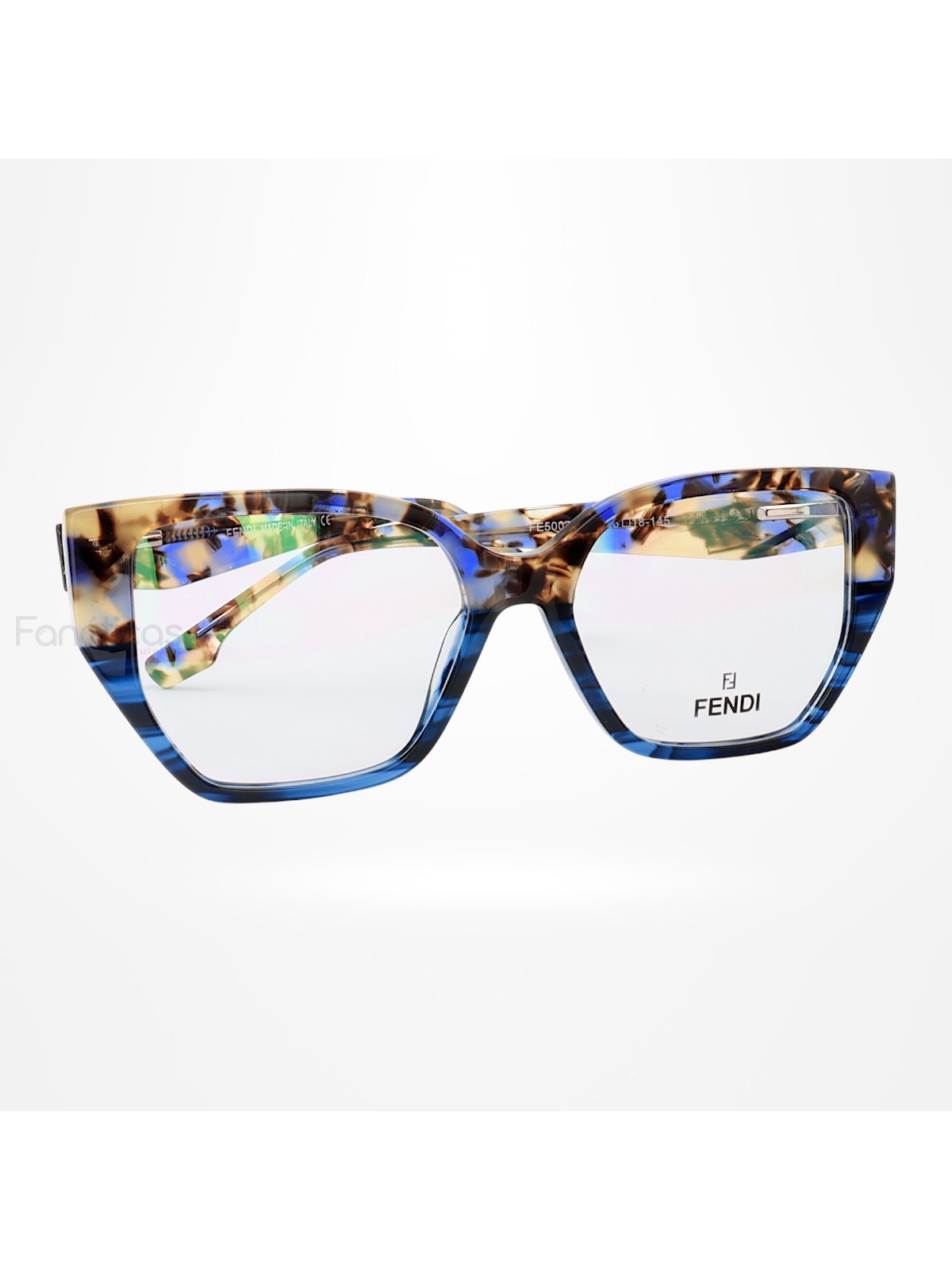 Armação de Óculos Quadrada FE50073 Azul Tartaruga