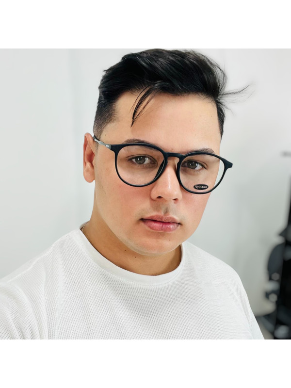 Armação de Óculos Redonda 3219 Acetato Preta Masculina