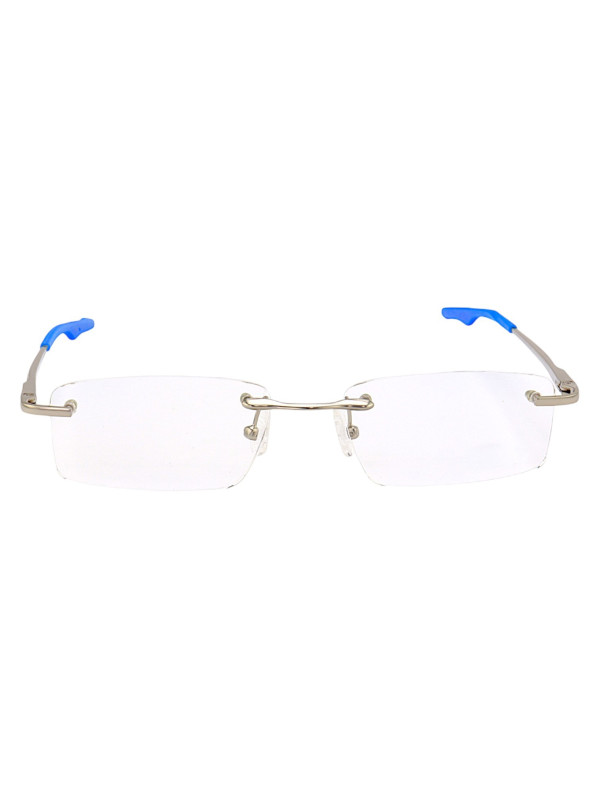 Armação de Óculos Retangular Flutuante Sem Aro Wingback Prata e Azul