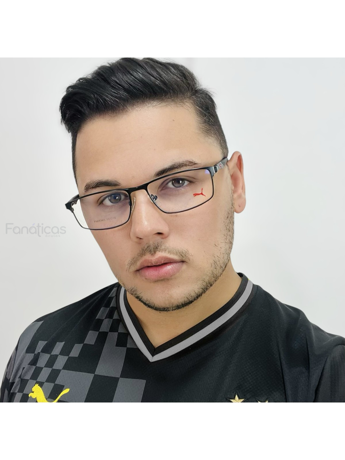 Armação de Óculos Retangular Puma PM15365 C1-1 Preto e Vermelho