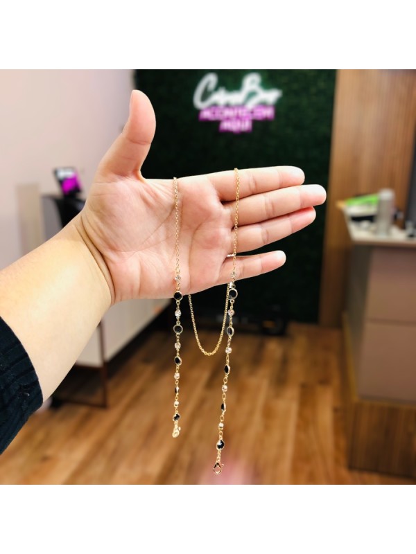 Cordão Salva Óculos Elo Pedras Preto e Branco