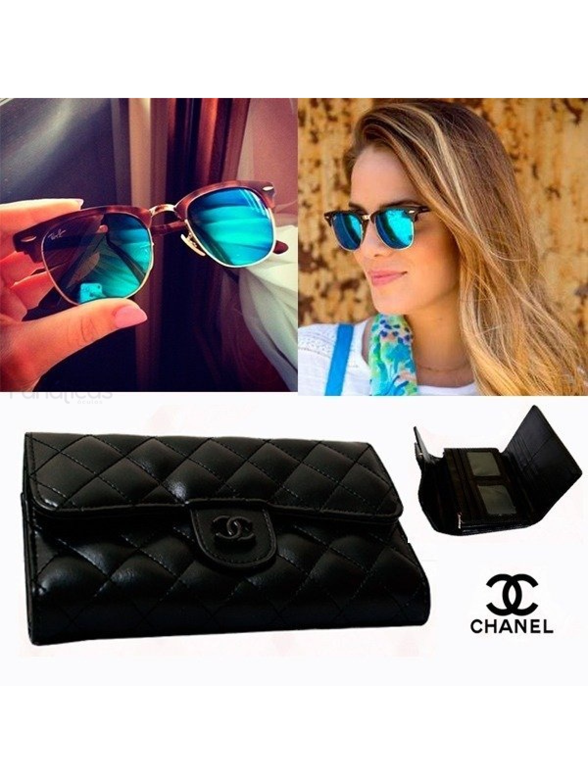 Óculos Clubmaster Tartaruga Azul + Carteira Preta