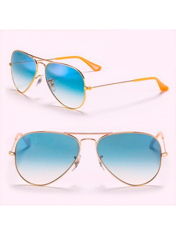 Óculos de Sol Aviador Dourado e Lente Azul Degrade