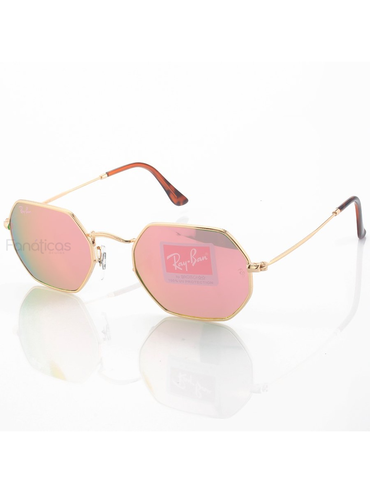 Óculos de Sol RB3556 Octagonal Dourado e Rosa