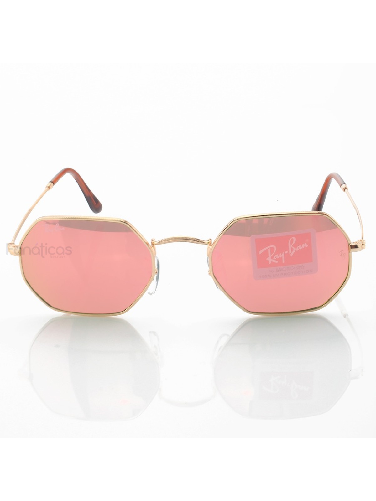 Óculos de Sol RB3556 Octagonal Dourado e Rosa