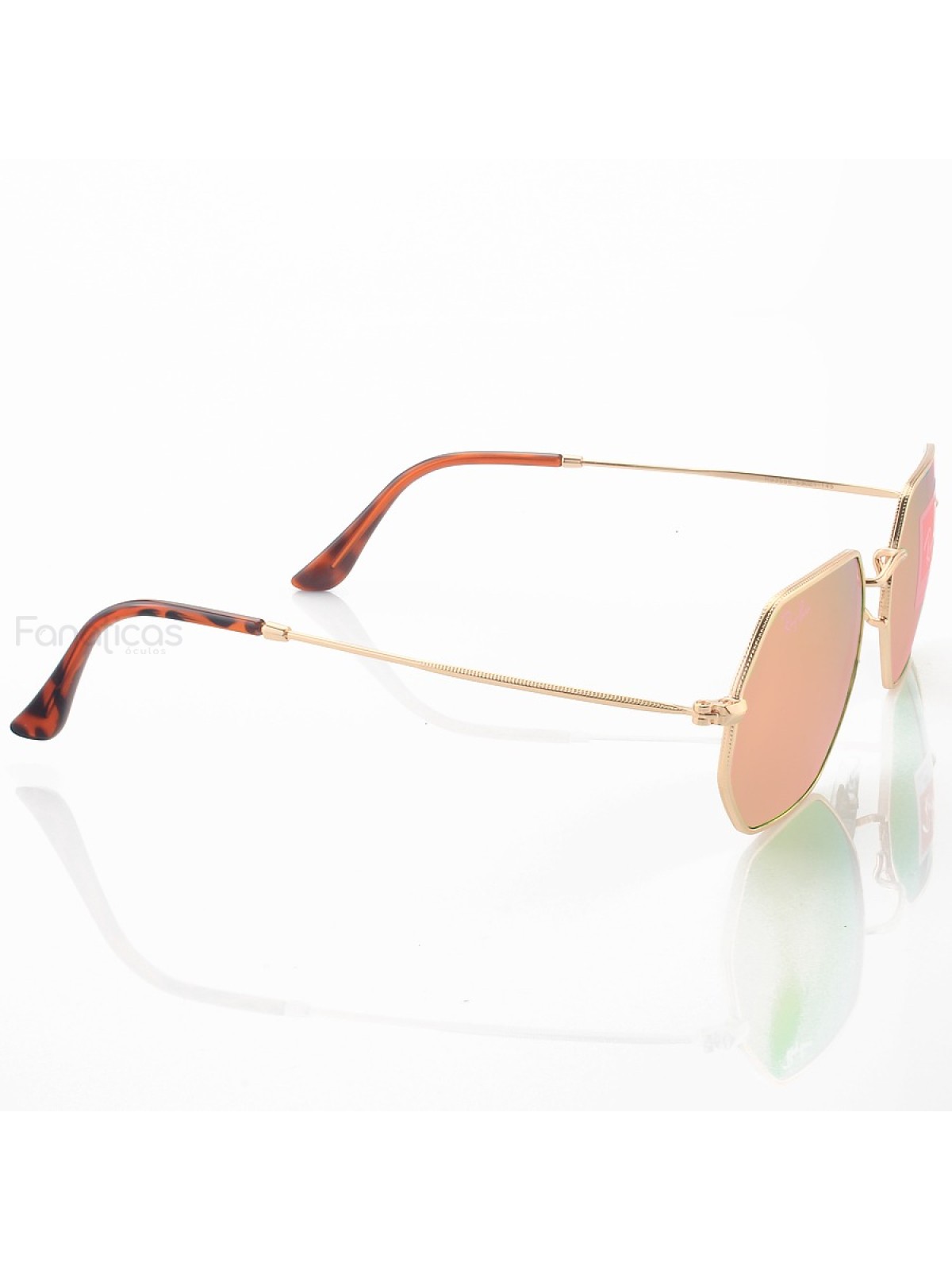 Óculos de Sol RB3556 Octagonal Dourado e Rosa