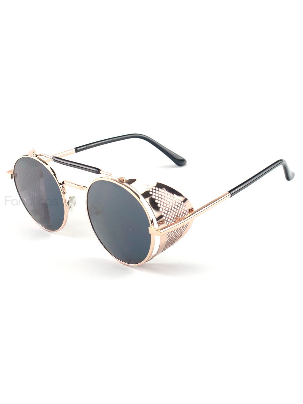 Óculos de Sol Redondo Retrô Vintage 66247 Steampunk Dourado