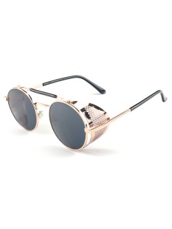 Óculos de Sol Redondo Retrô Vintage 66247 Steampunk Dourado