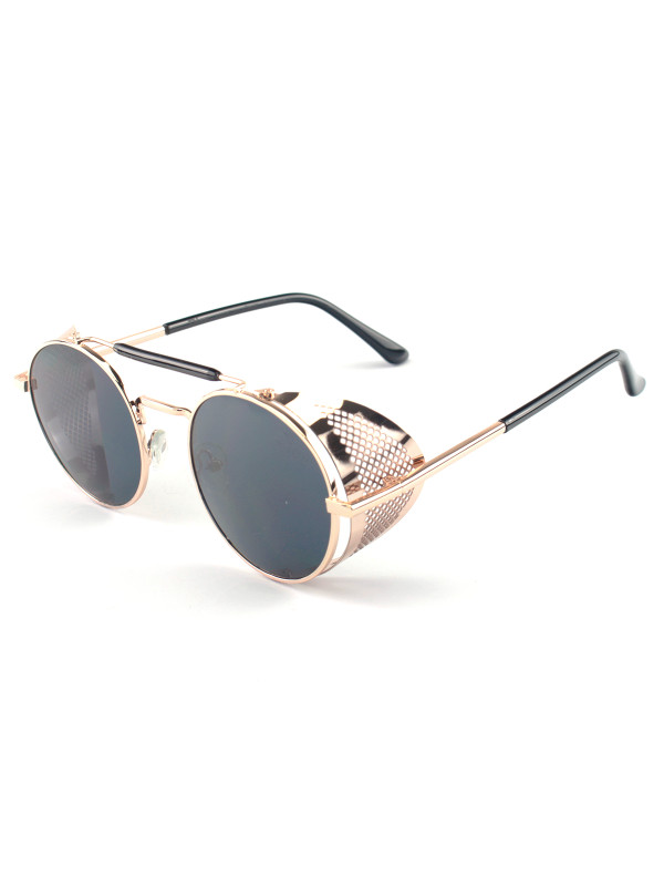 Óculos de Sol Redondo Retrô Vintage 66247 Steampunk Dourado