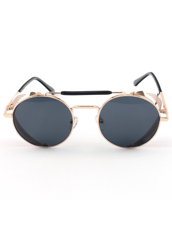 Óculos de Sol Redondo Retrô Vintage 66247 Steampunk Dourado