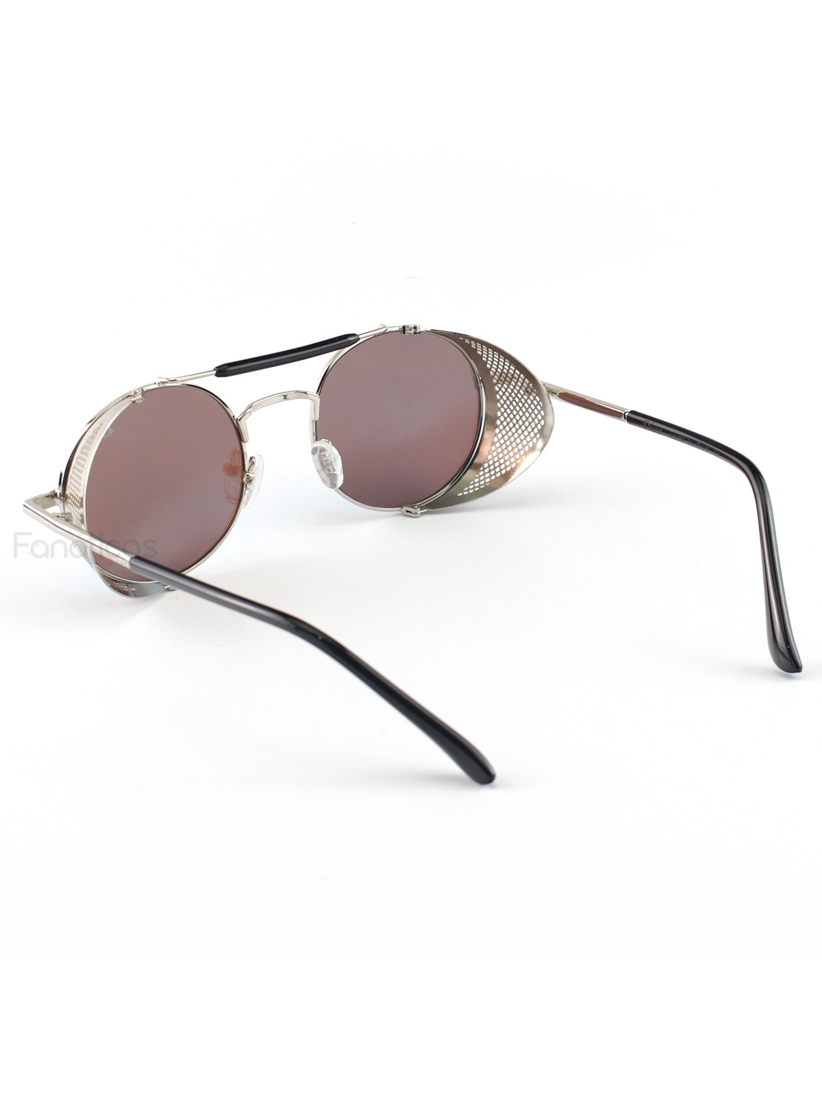 Óculos de Sol Redondo Retrô Vintage 66247 Steampunk Prata e Azul