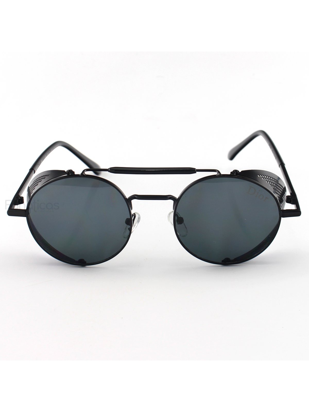 Óculos de Sol Redondo Retrô Vintage 66247 Steampunk Preto