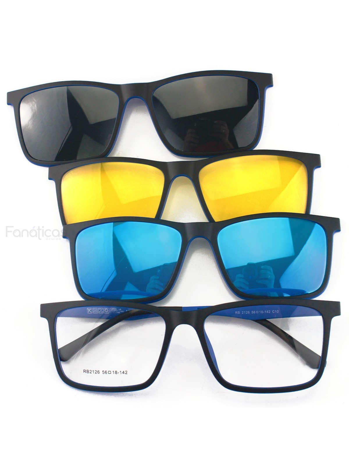 Armacao de Óculos Clipon RB2088 3 Lentes Preta e Azul