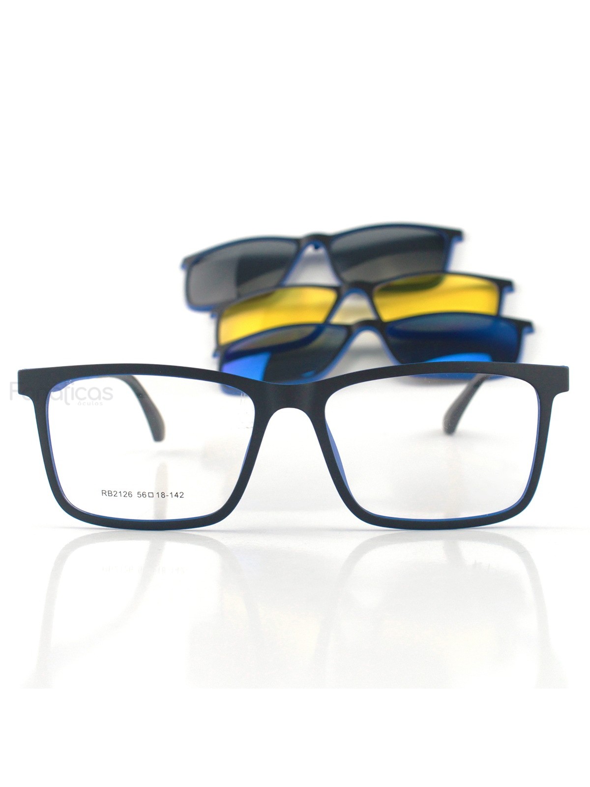 Armacao de Óculos Clipon RB2126 3 Lentes Preta e Azul