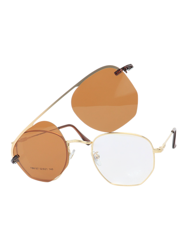 Armação de Óculos Hexagonal Clipon RB6167 Dourado e Marrom