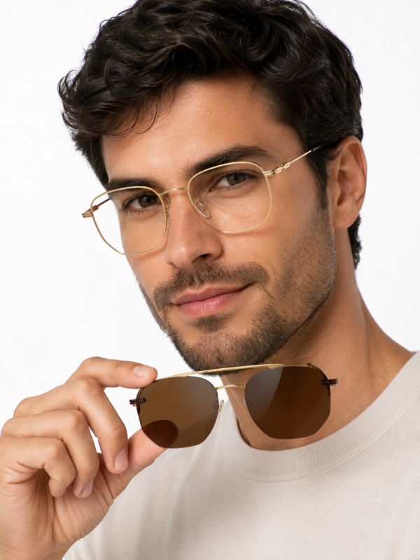Armação de Óculos Hexagonal Clipon RB6167 Dourado e Marrom